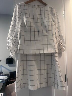 Tibi White Windowpane Check Skirt Set